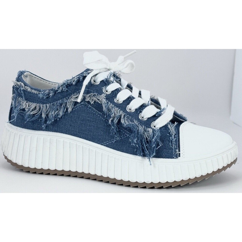Yoki Denim Platform Sneakers Frayed Distressed Grunge Y2K Shoes Womens 9